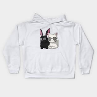 Cool Duo: White Cat and Black Rabbit in Harmony Kids Hoodie